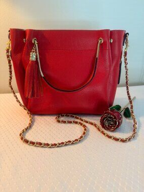 Carla Ferreri Red Leather Crossbody Tote Bag Made in Italy Like New